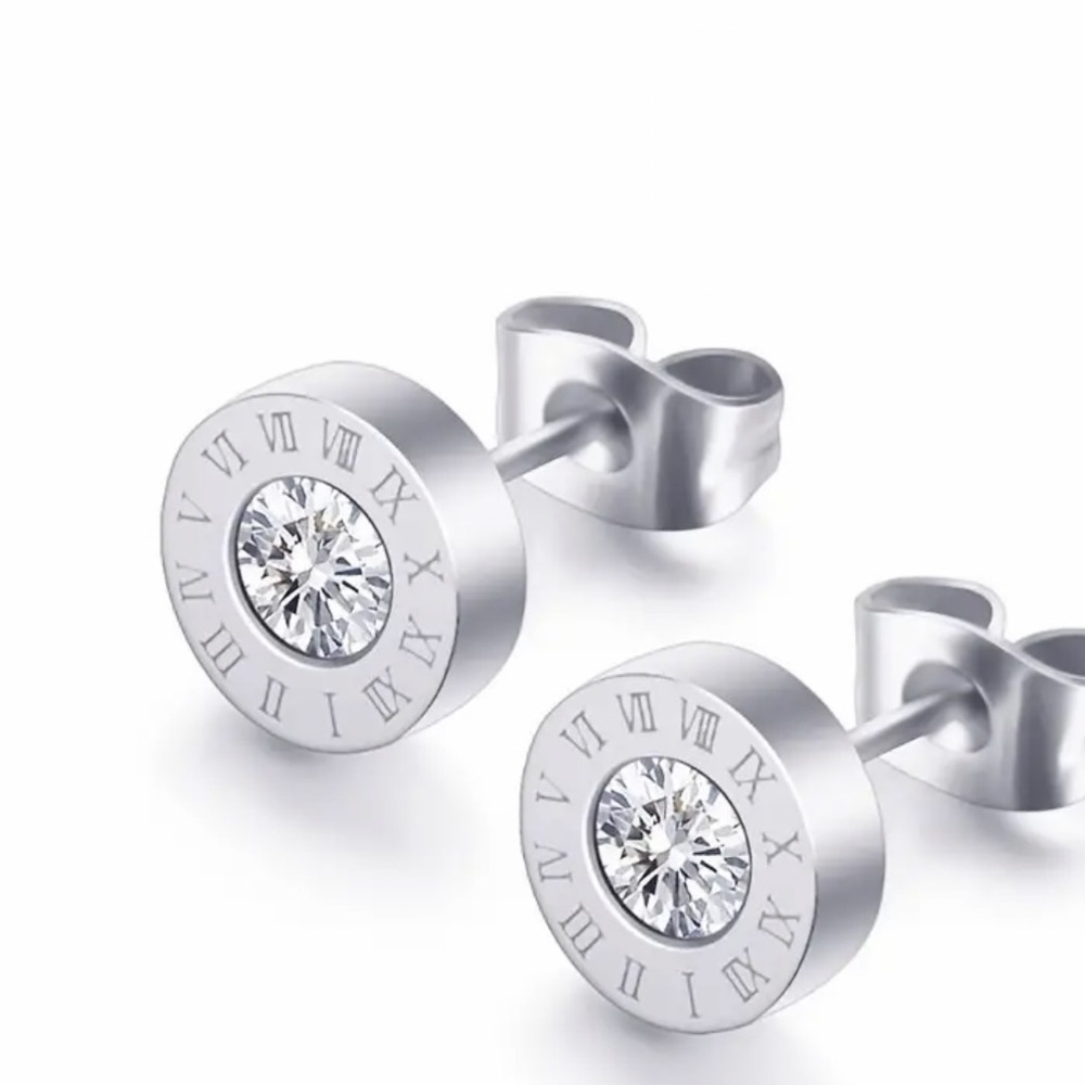 New Roman Numeral Rhinestone Stud Earrings 2mm Post back